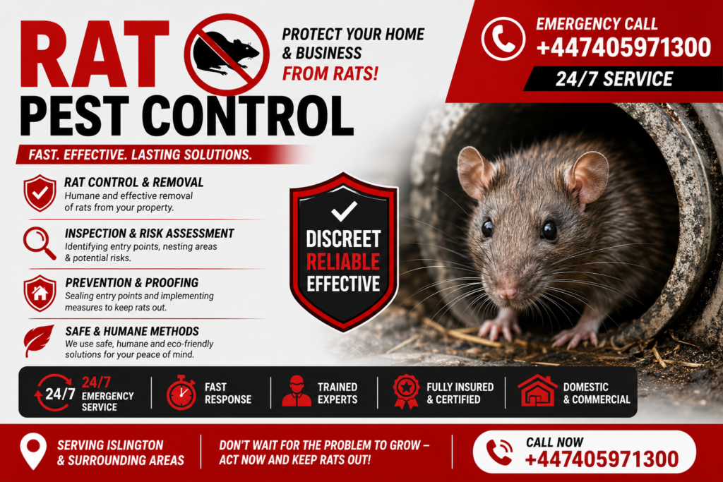 Call Professional Rat Control in Islington 24/7 emergency by rat Trap Experts