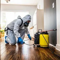 Technician completing pest treatment inside a Woolwich property